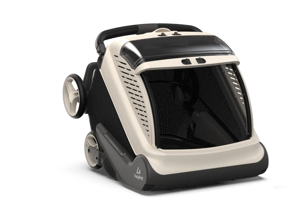 The TrulyPet Explorer one-piece unibody cabin shown from the rear right