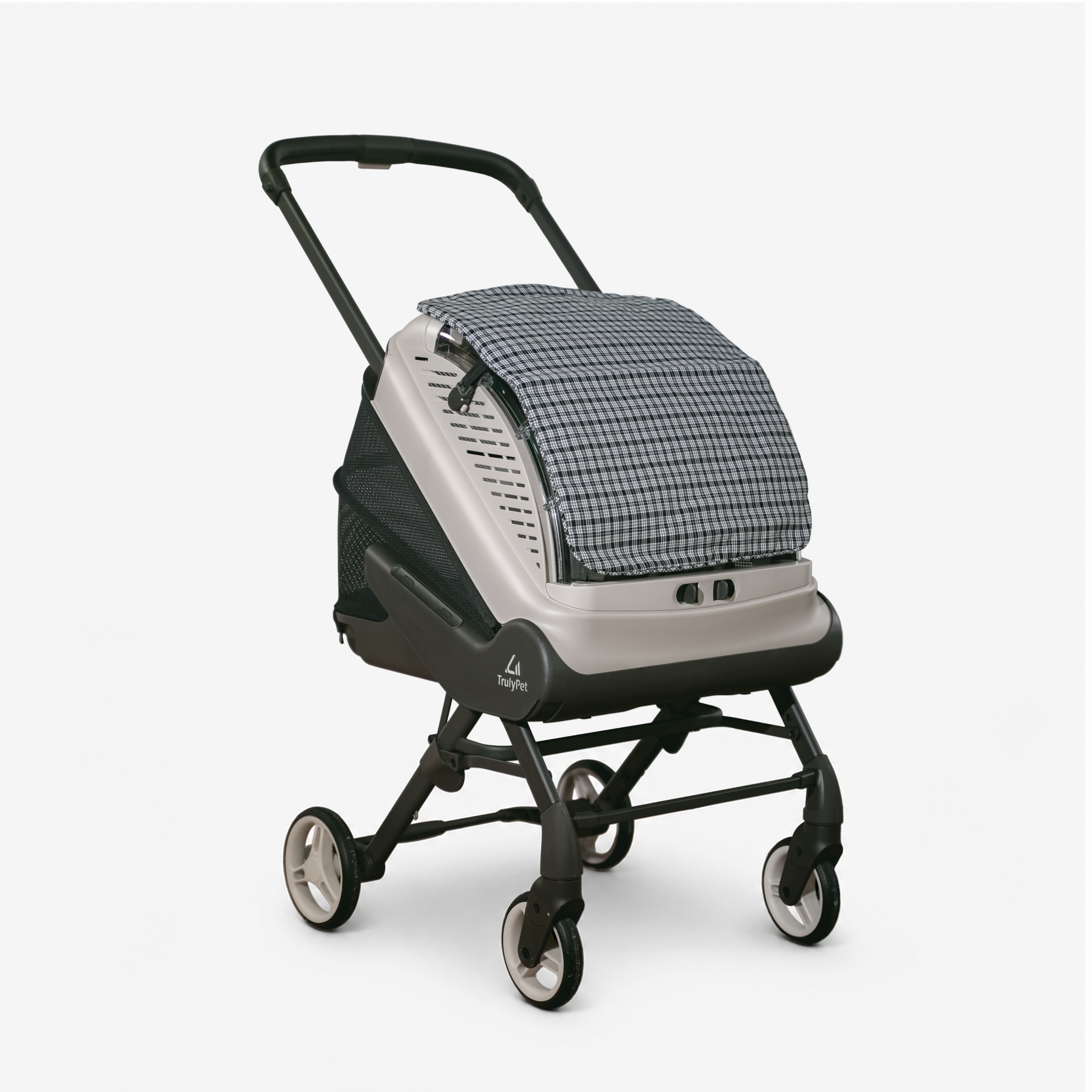 TrulyPet Front Panel Sun Shield fitted to the Explorer pet stroller