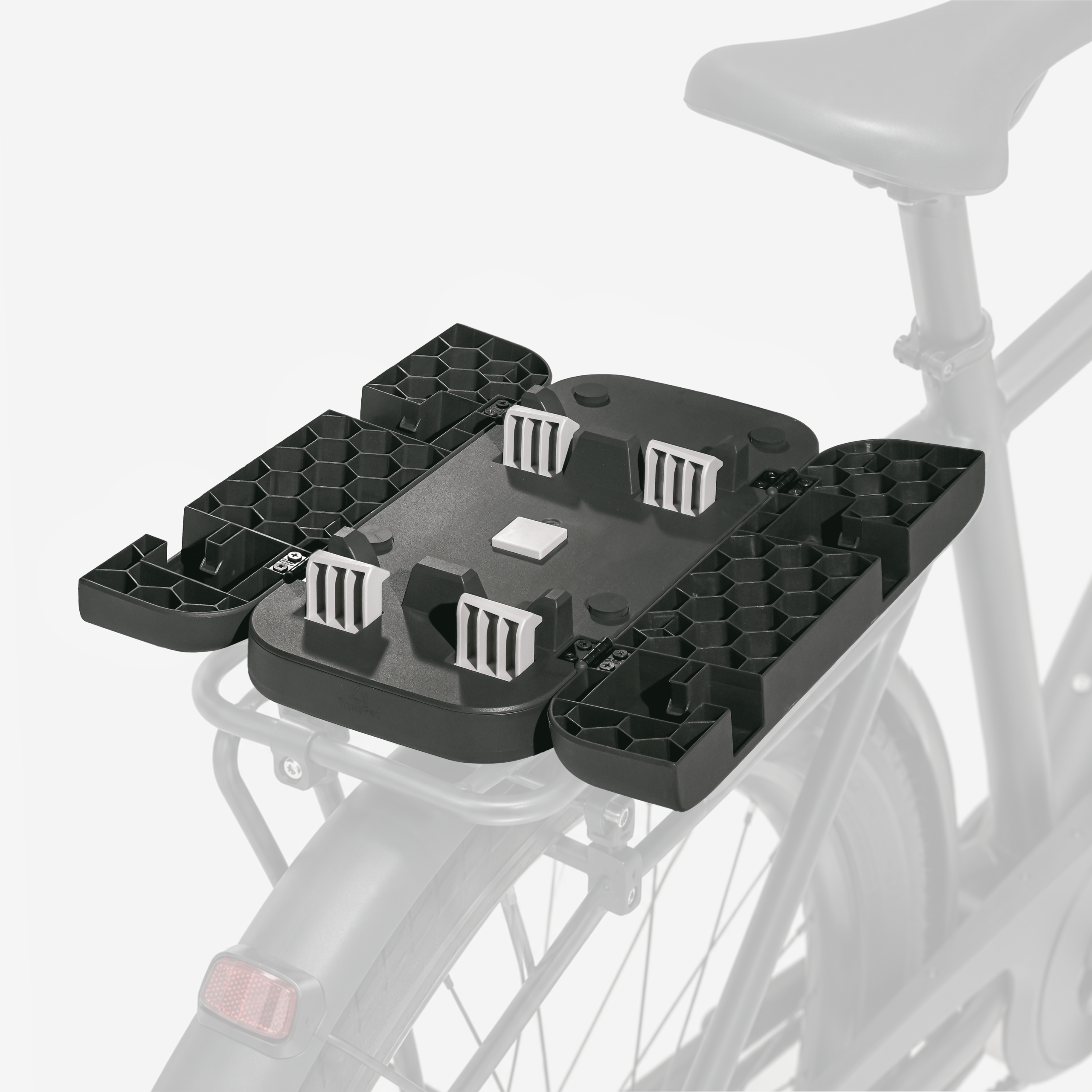 TrulyPet Bike Attachment System base mounted on a bicycle rear rack